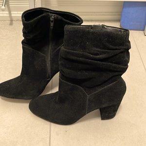 Sued black booties. Side zipper. Worn a few times. Gorgeous!